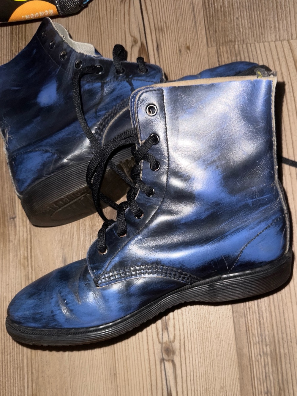 Vintage Blue Leather Lace-Up Combat Boots